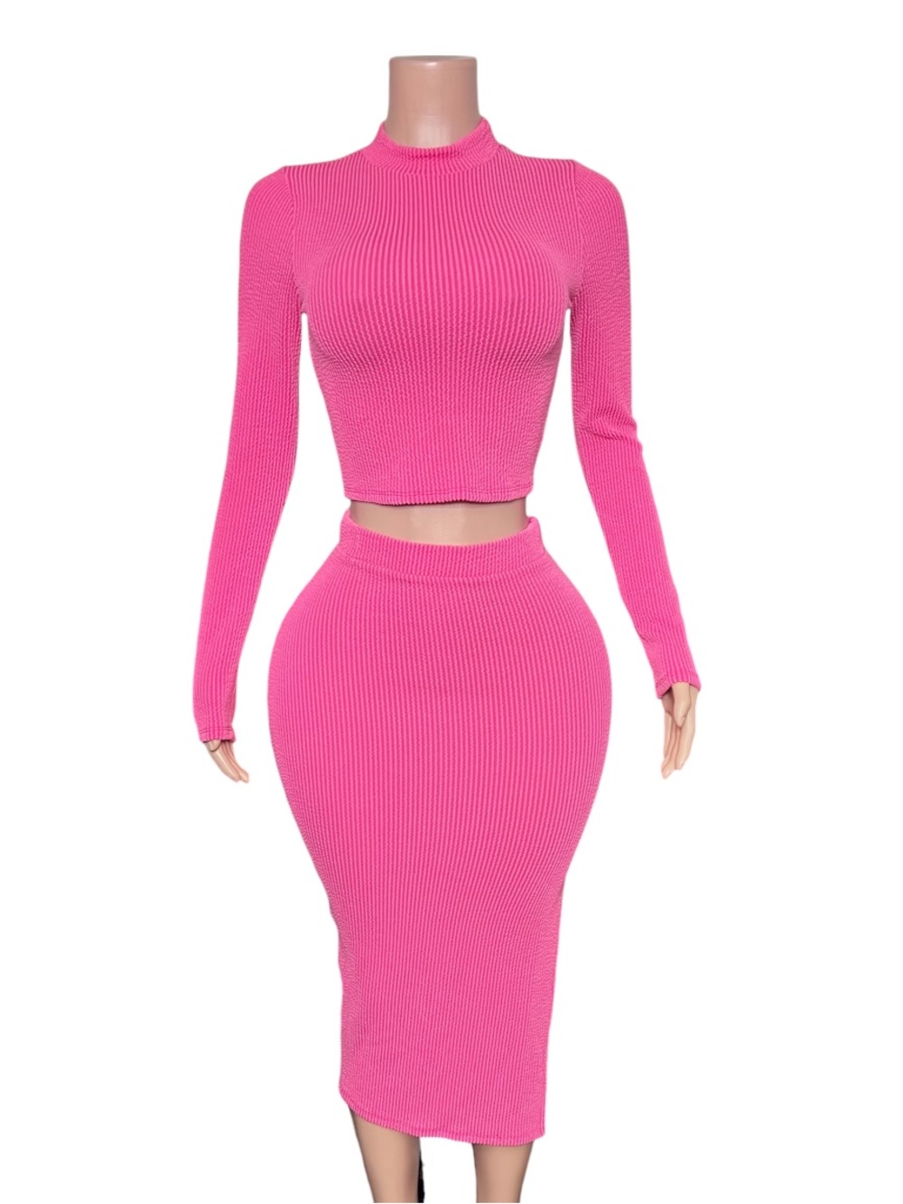 NWOT Ribbed Hot Pink Two-Piece Skirt Set by